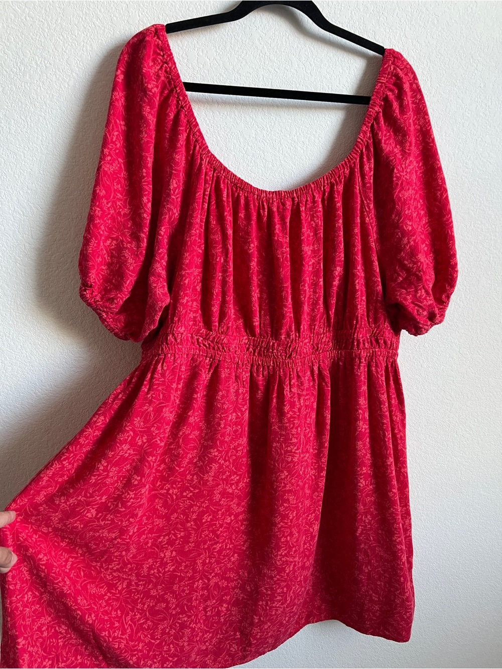 Puff-Sleeve Smocked Waist Dress, Plus size 1X, Summer , linen blend